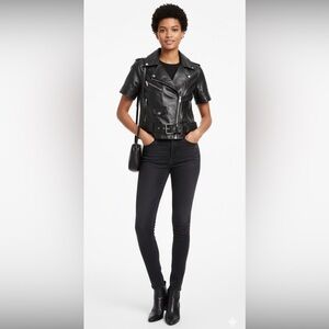 MICHAEL KORS Short Sleeve Black Leather Moto Biker Jacket Medium